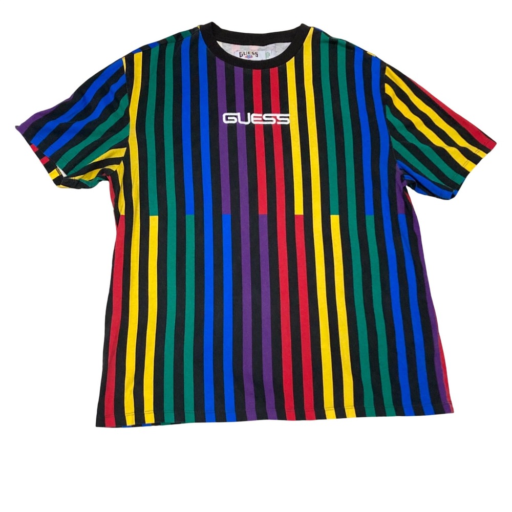 Guess x J Balvin Rainbow Striped Logo T-Shirt Mens Med Multi Color Colores 2020